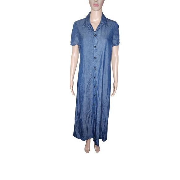 L.L. Bean Dresses & Skirts - LL Bean women's blue chambray size 8 denim button down shirt casual maxi dress